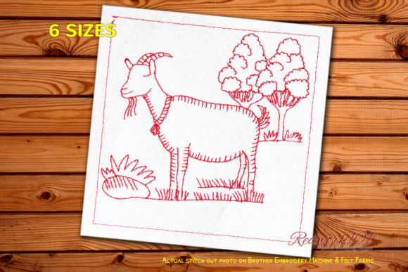 Goat in a Meadow on Green Grass Redwork