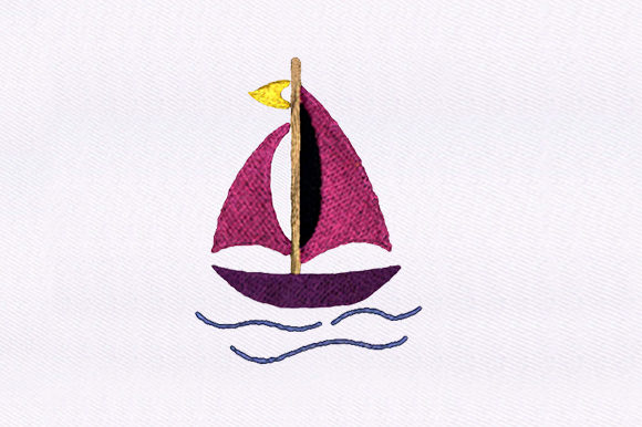 Pink Sail Boat Embroidery Design